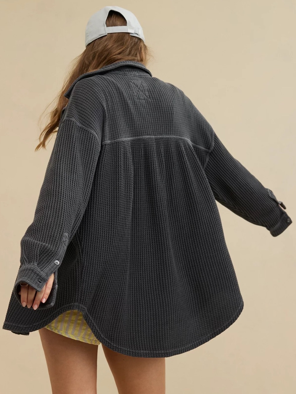 aerie Charcoal Grey Anytime Fave Oversized Waffle Knit Shirt Size Small - Picture 7 of 7